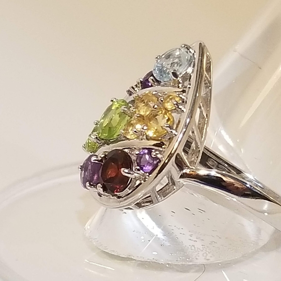 NWOT Sterling silver cocktail ring, semi precious gems, Prime Art & Jewel, sz 8 - Picture 4 of 12